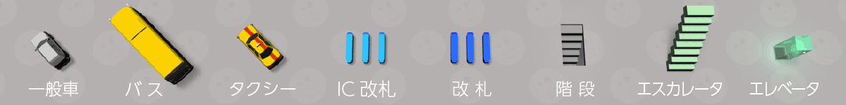 駅構内図の凡例（改札口、エレベーター、タクシー乗り場など）