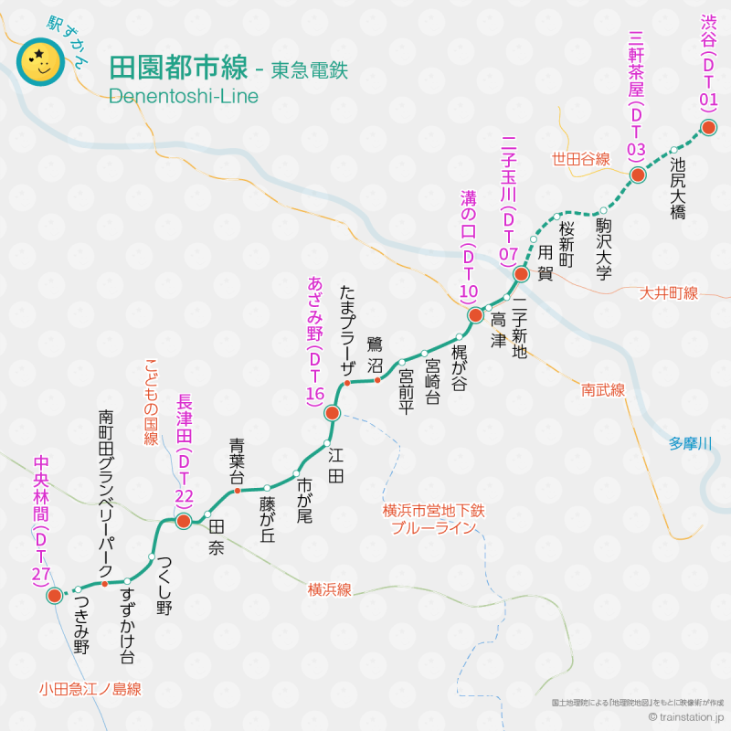 田園都市線路線図と停車駅 東急電鉄 (半蔵門線直通) - 駅ずかん