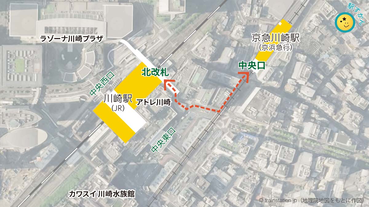 川崎駅と京急川崎駅の乗り換えマップ