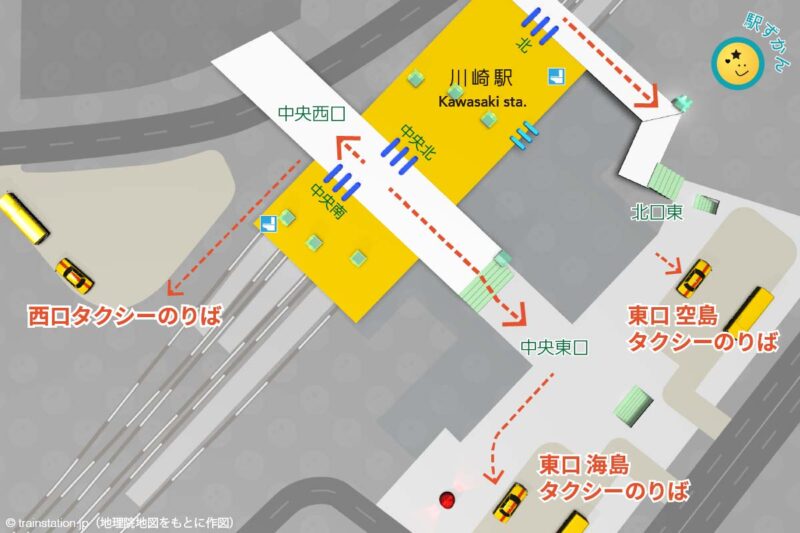 川崎駅構内図とタクシー乗り場マップ