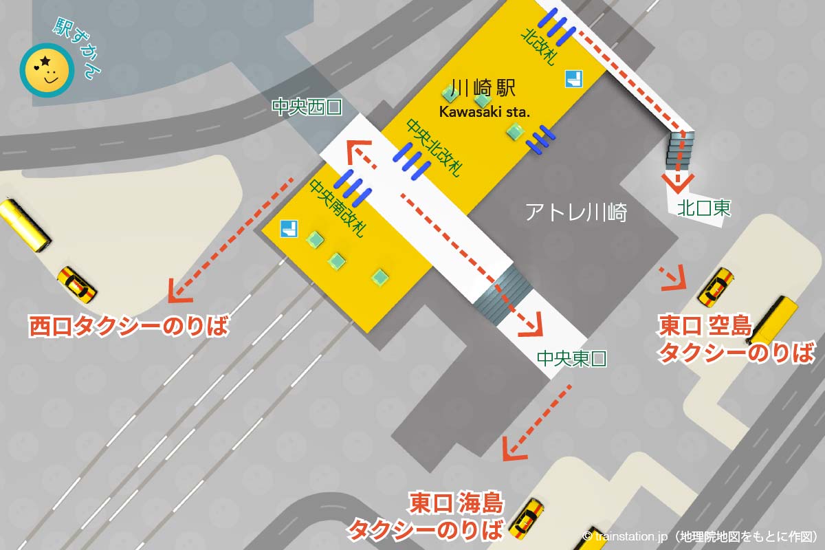 川崎駅構内図とタクシー乗り場マップ
