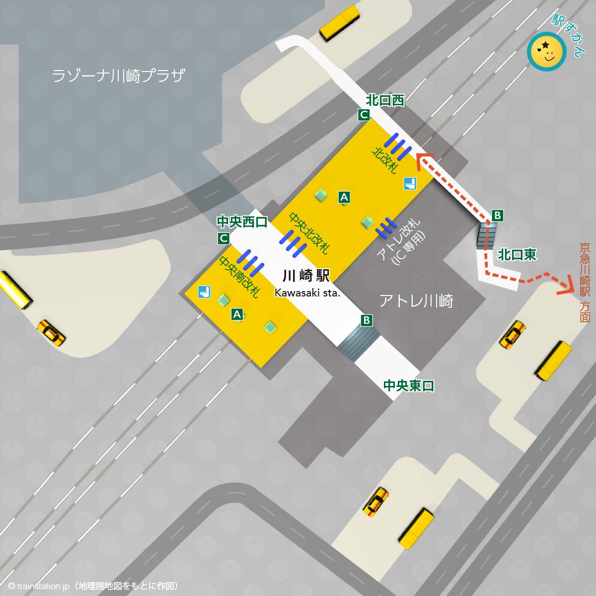 川崎駅構内図と周辺マップ
