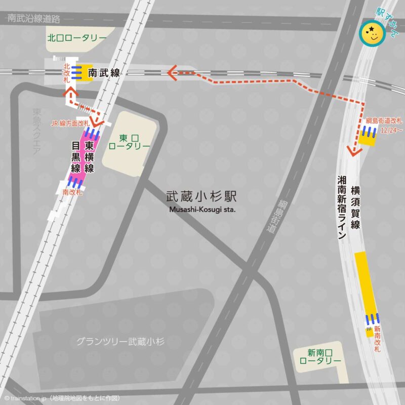 武蔵小杉駅構内図と周辺マップ