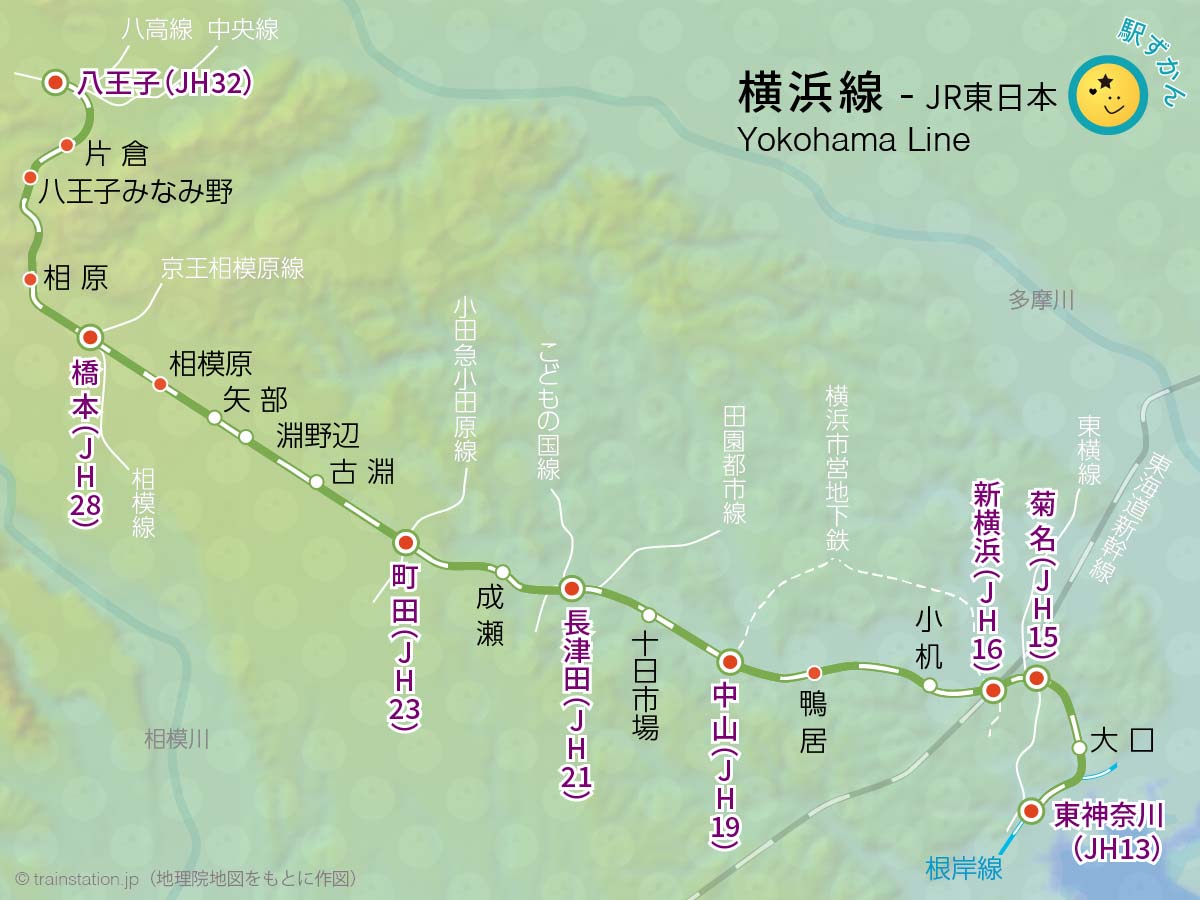 JR横浜線路線図と地形マップ