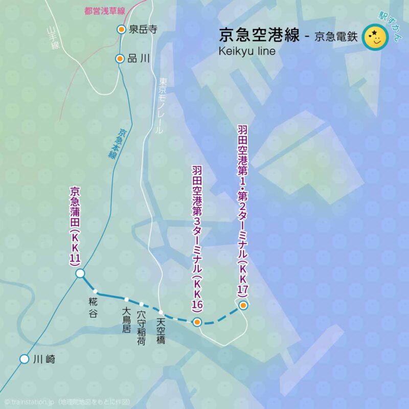 京急空港線路線図と地形地図