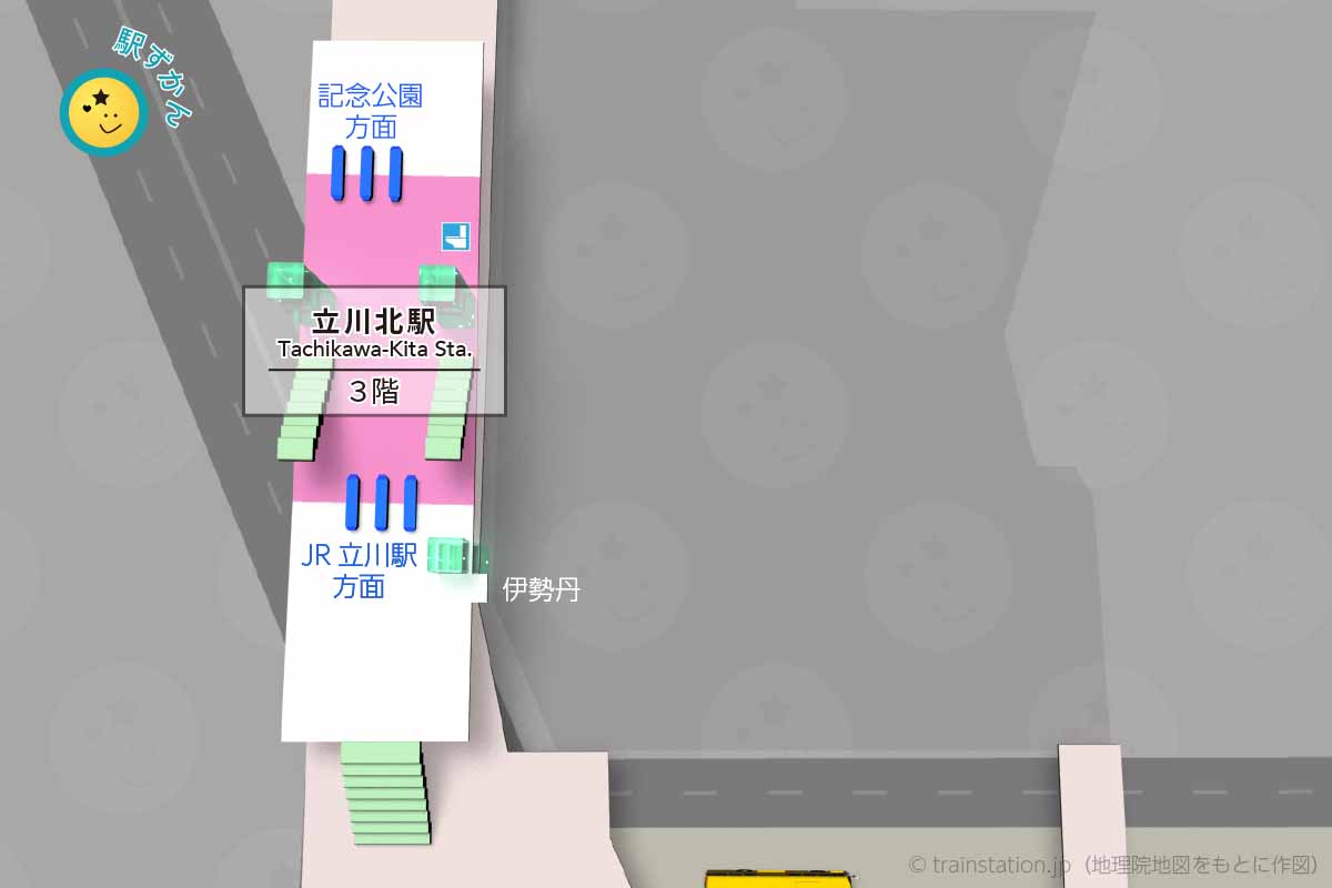 立川北駅構内図(多摩モノレール)と周辺地図