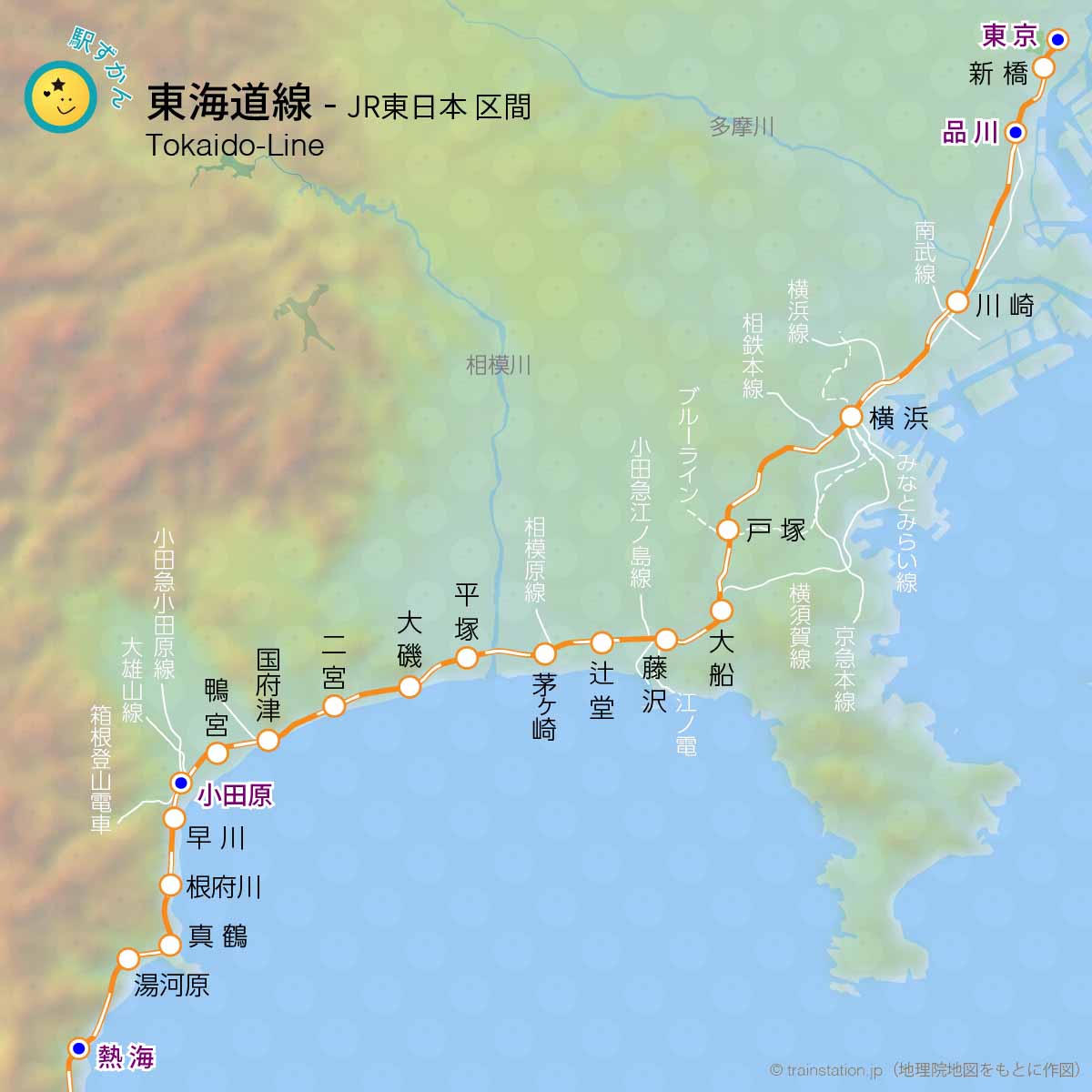 東海道線路線図と地形地図