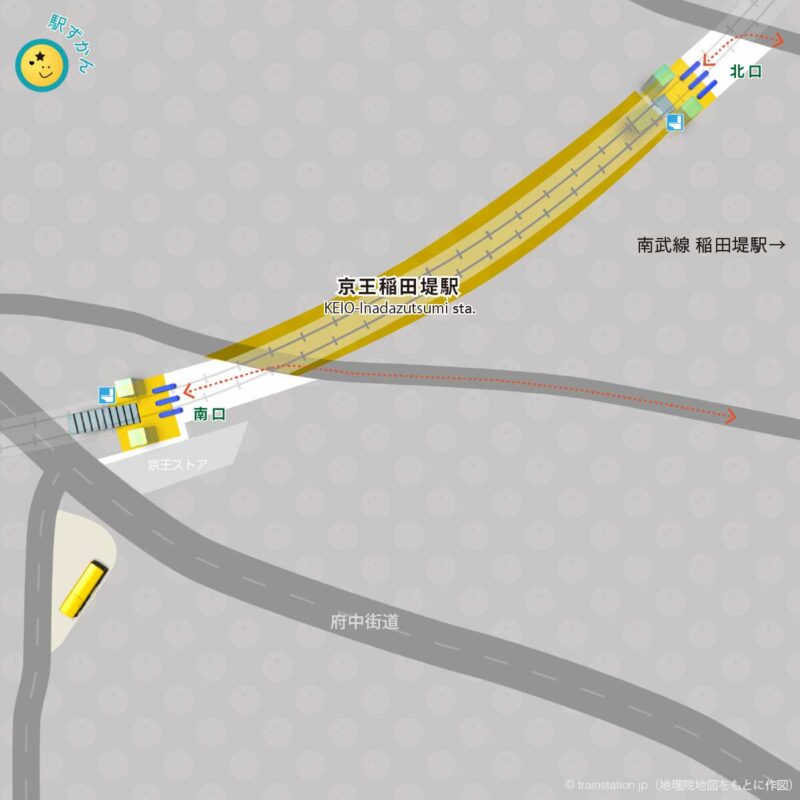京王稲田堤駅構内図と周辺マップ