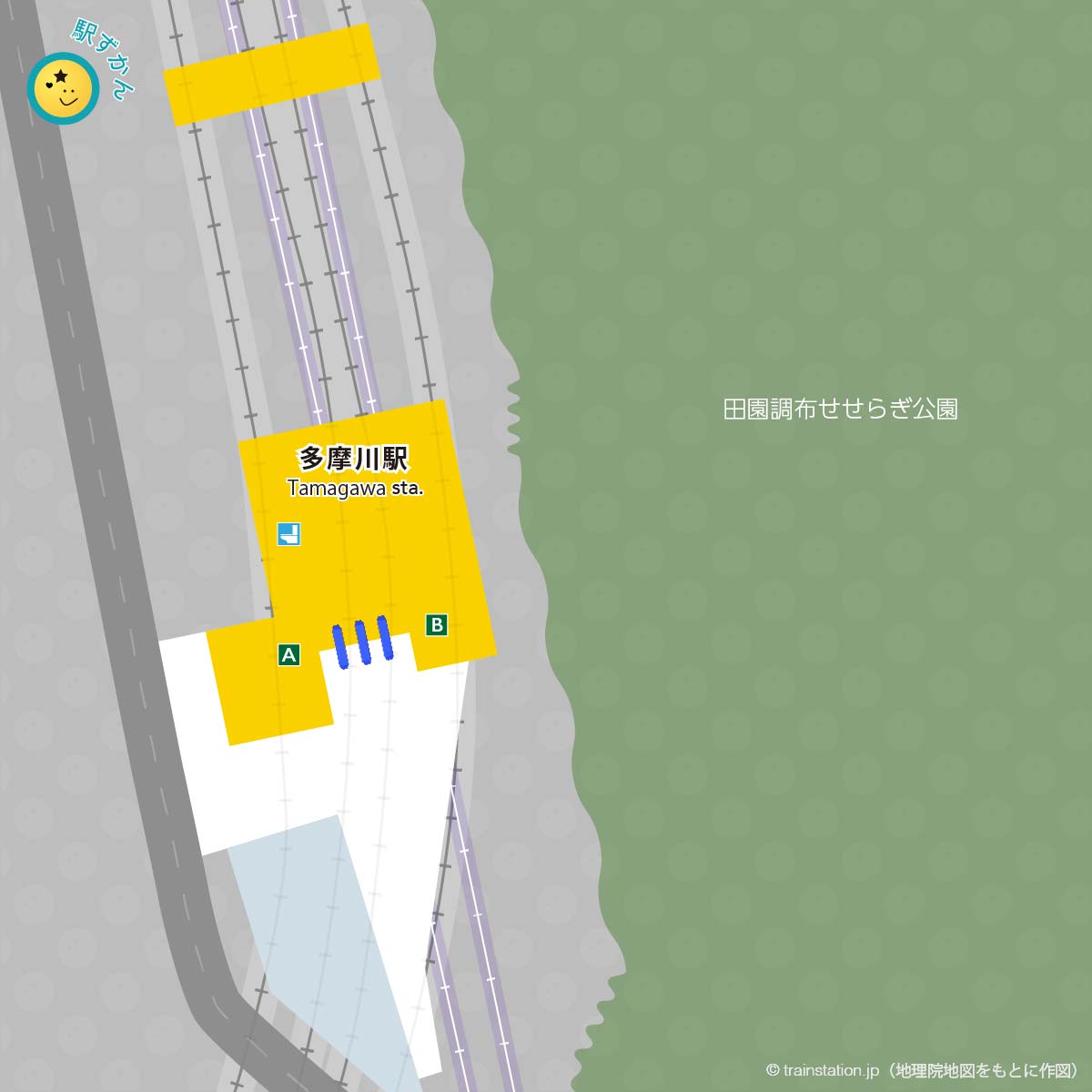 多摩川駅構内図と周辺マップ