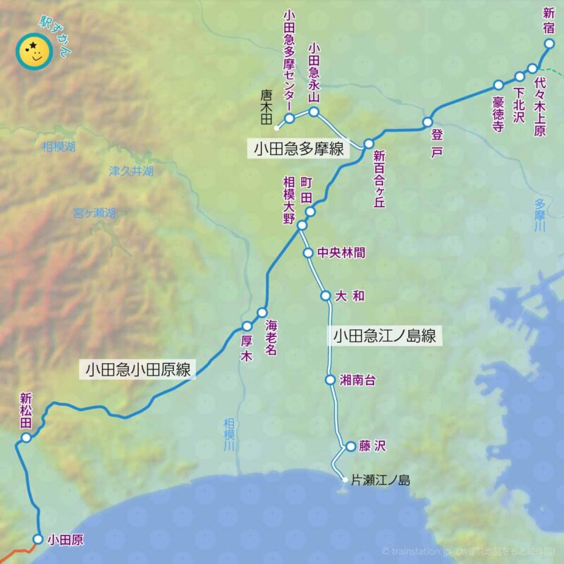 小田急線路線図と地形地図