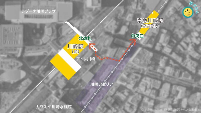 川崎駅と京急川崎駅の乗り換えマップ