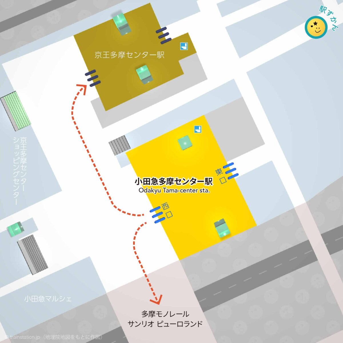 小田急多摩センター駅構内図と周辺マップ