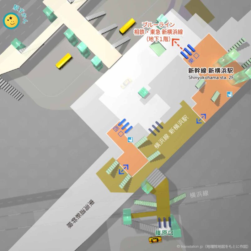 東海道新幹線の新横浜駅構内図・キュービックプラザ２階マップ
