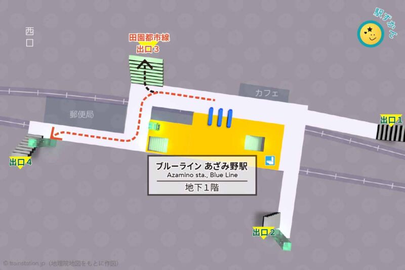 ブルーラインあざみ野駅構内図と周辺地図