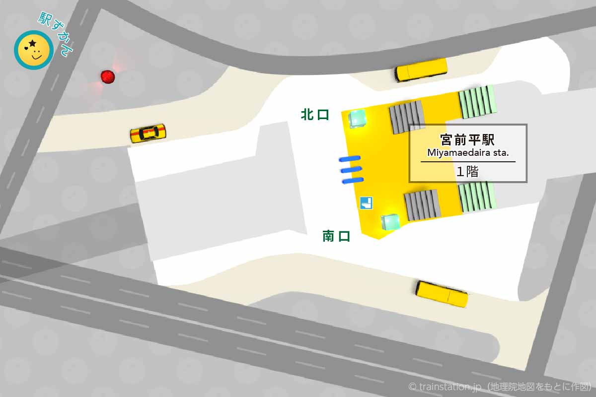 宮前平駅構内図と周辺地図,改札口やエレベータのマップ