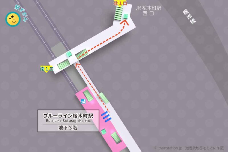 ブルーライン桜木町駅構内図と周辺地図