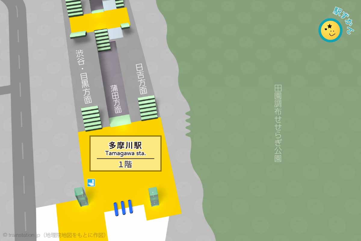 多摩川駅構内図と周辺地図