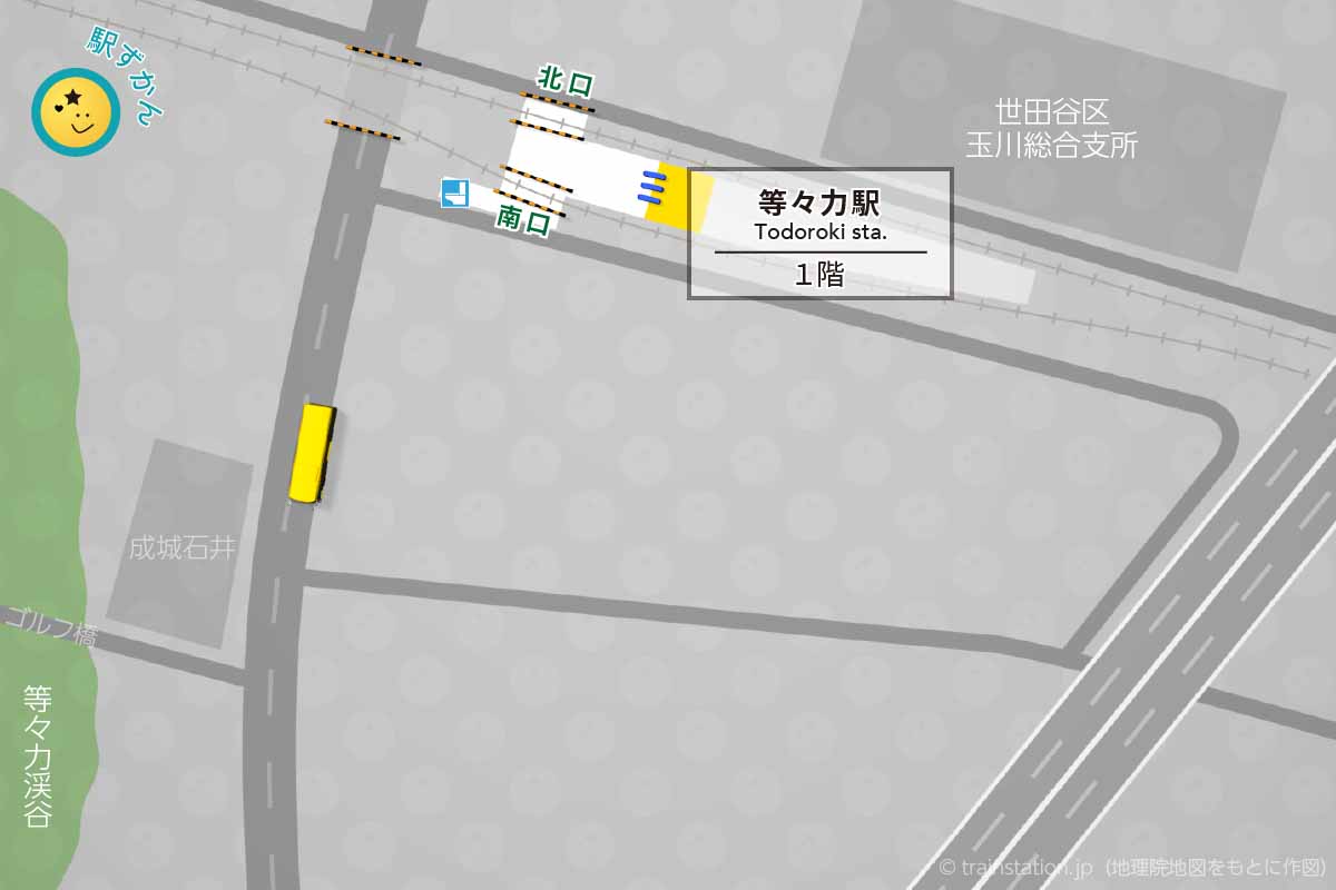 等々力駅構内図と周辺地図