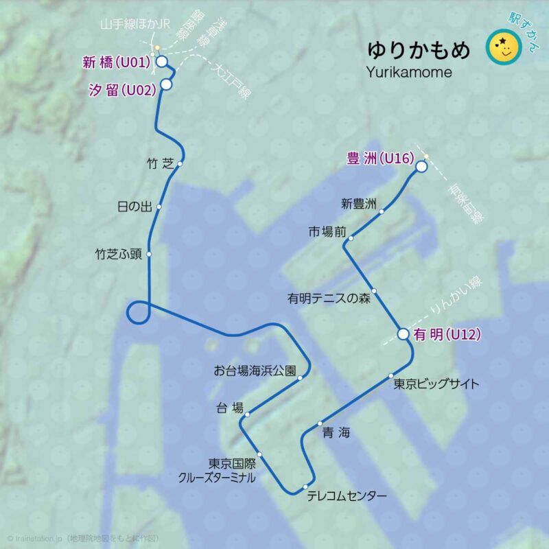 ゆりかもめ路線図と地形地図