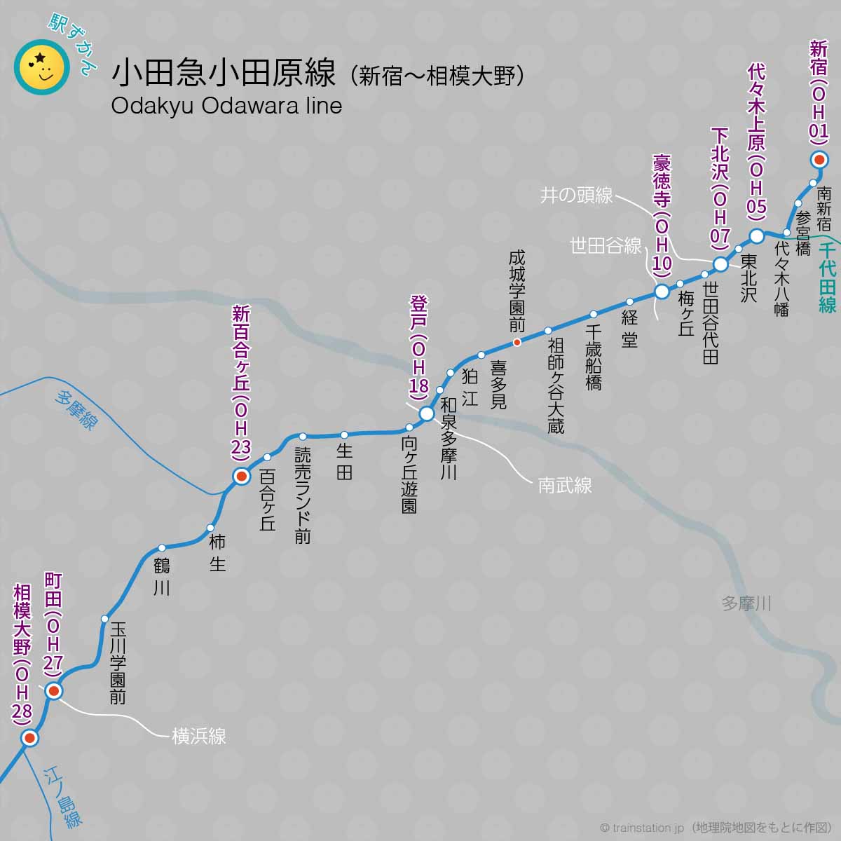 小田急小田原線 地図上の路線図と駅一覧 (小田急電鉄) - 駅ずかん