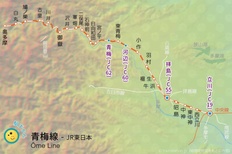 青梅線路線図と地形地図