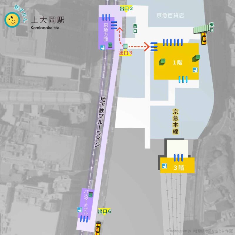 上大岡駅構内図と周辺地図