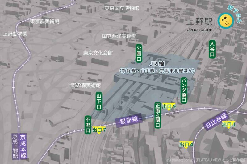 上野駅の全体地図と路線図