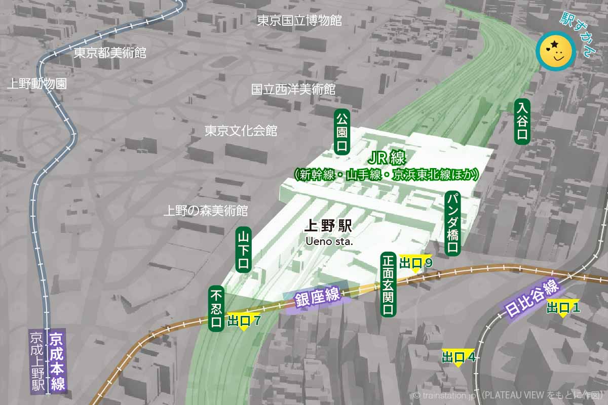 上野駅の全域地図・乗入れ路線