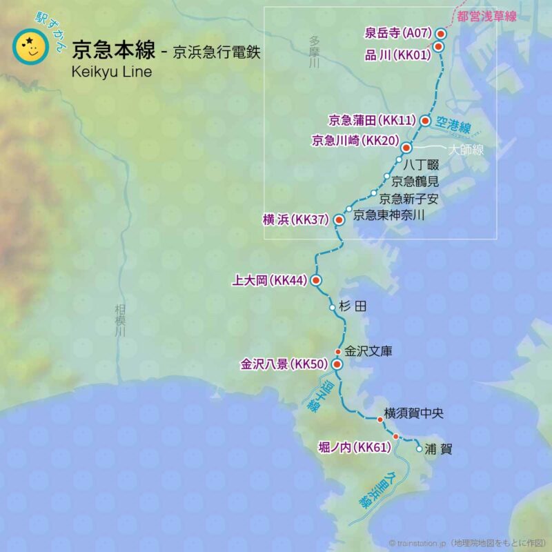 京急本線路線図と地形地図