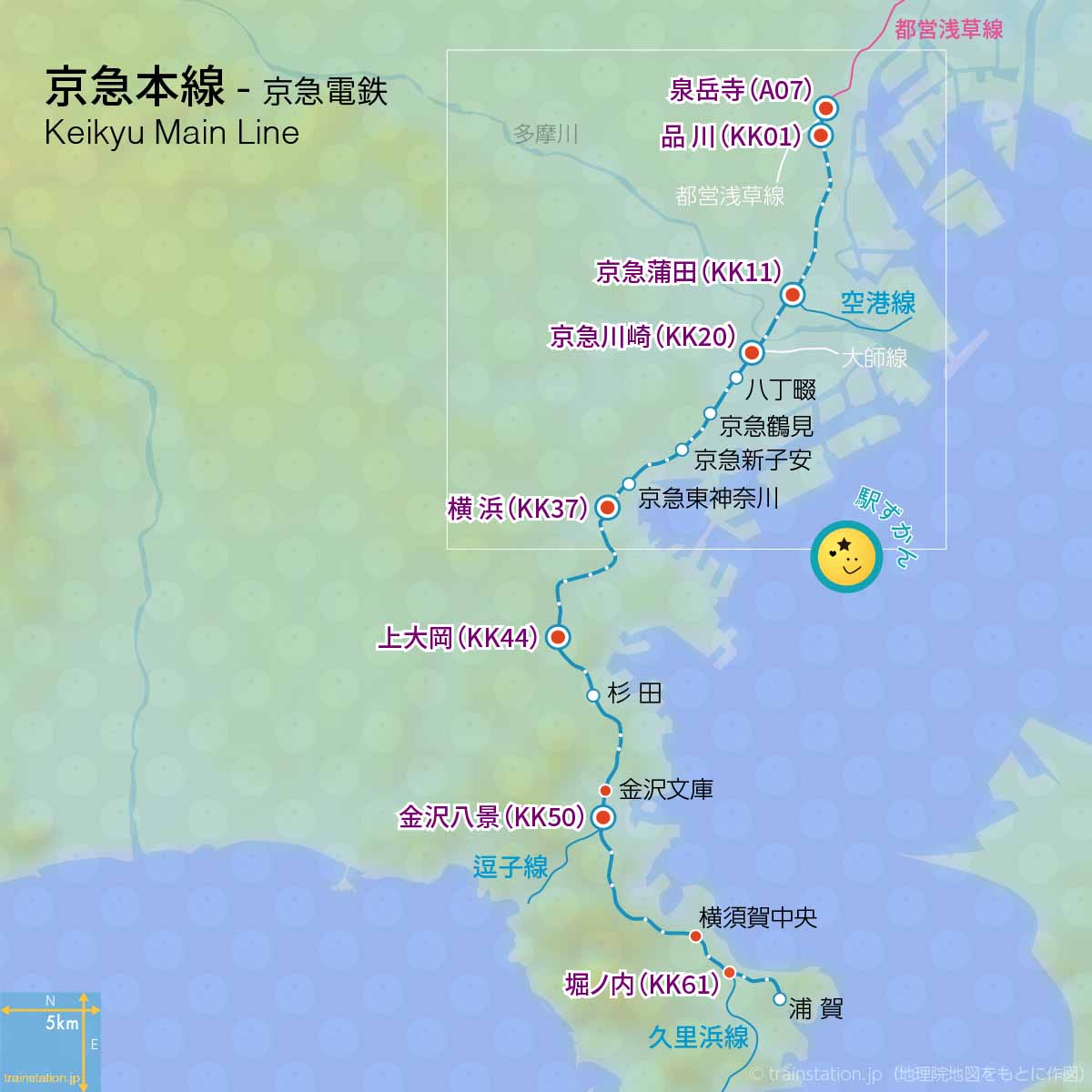 京急本線路線図と地形地図