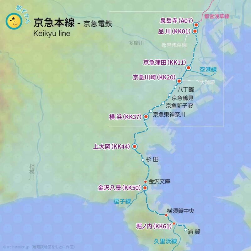 京急本線路線図と地形地図