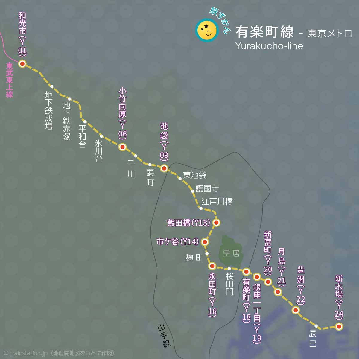 有楽町線路線図と地形地図