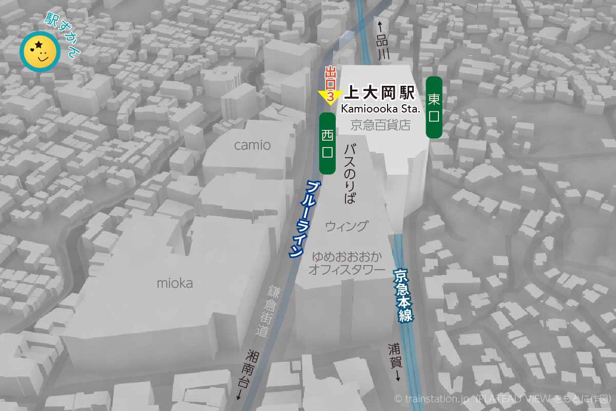 上大岡駅周辺地図と鉄道路線図