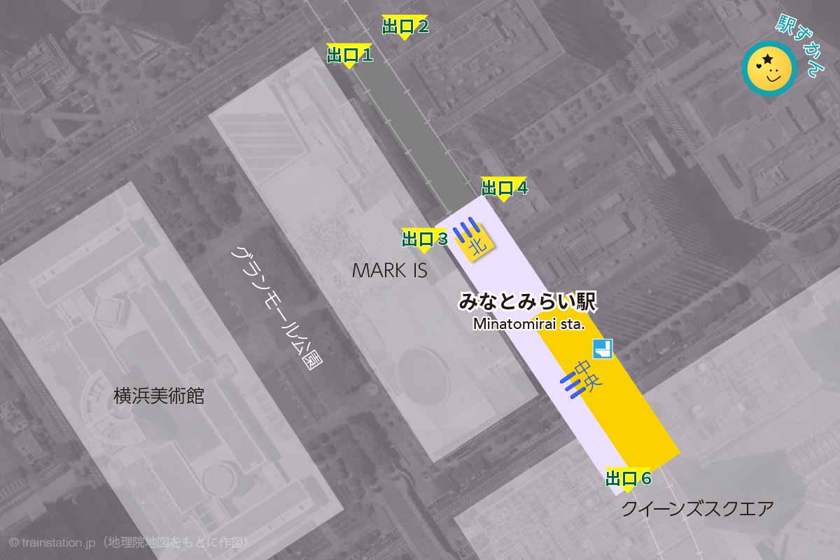 みなとみらい駅構内図と周辺地図