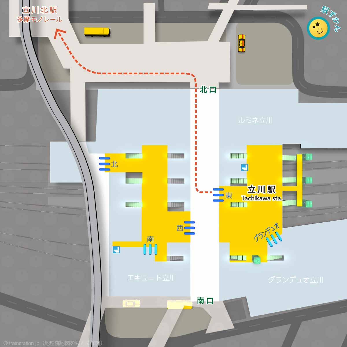 立川駅構内図と周辺地図