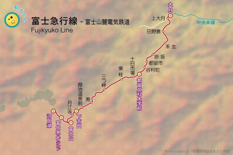 富士急行線路線図と地形地図