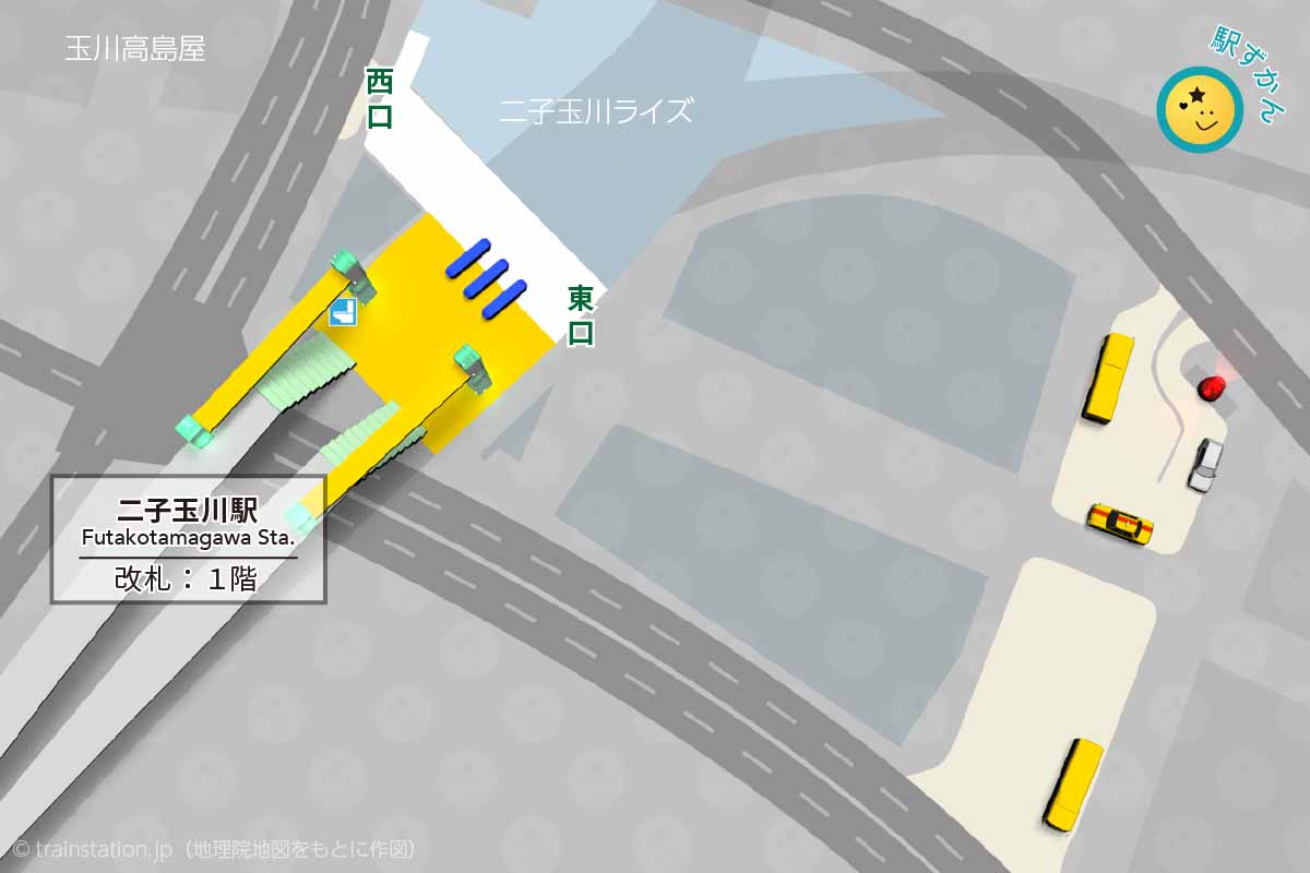 二子玉川駅構内図と周辺地図