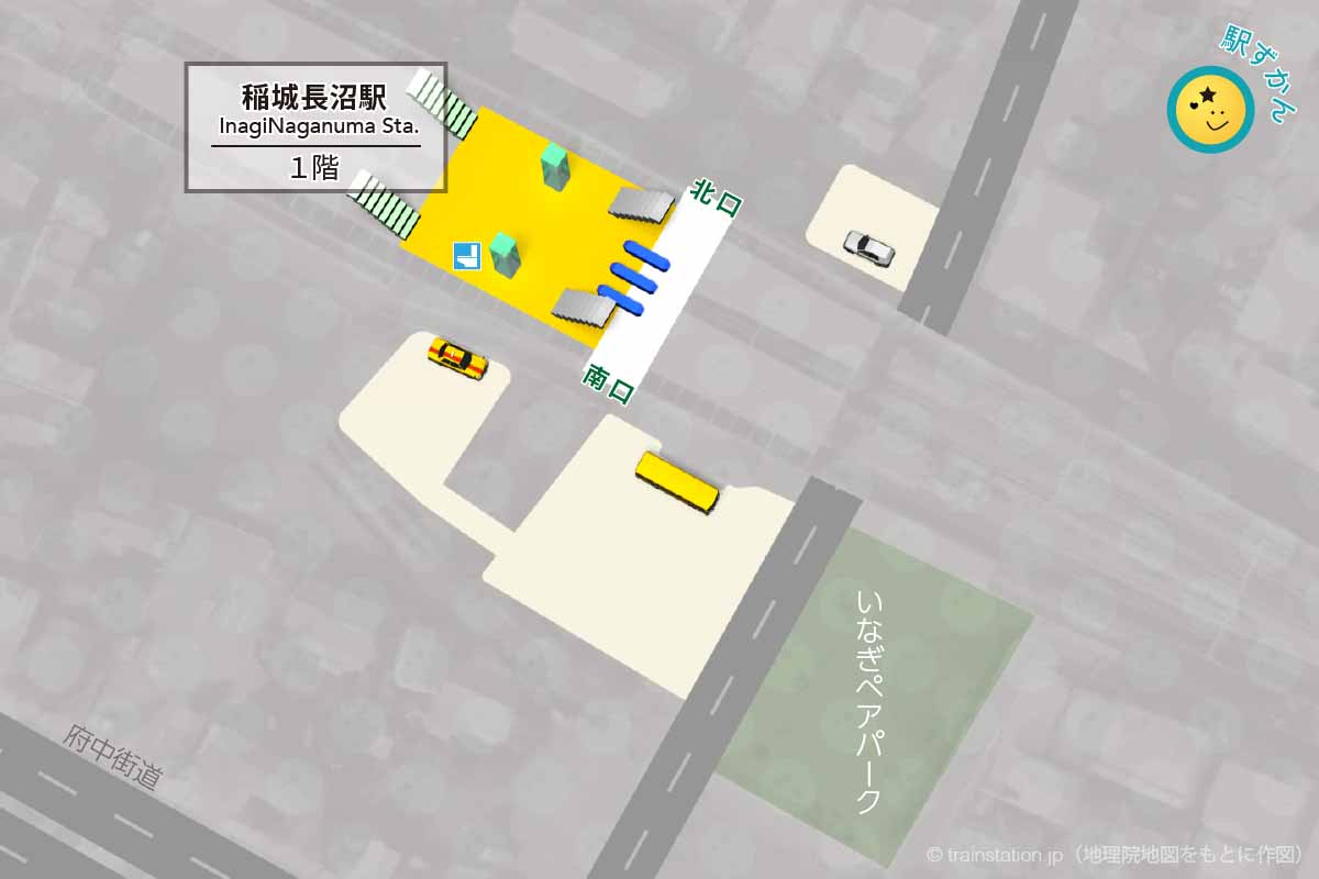 稲城長沼駅構内図と周辺地図