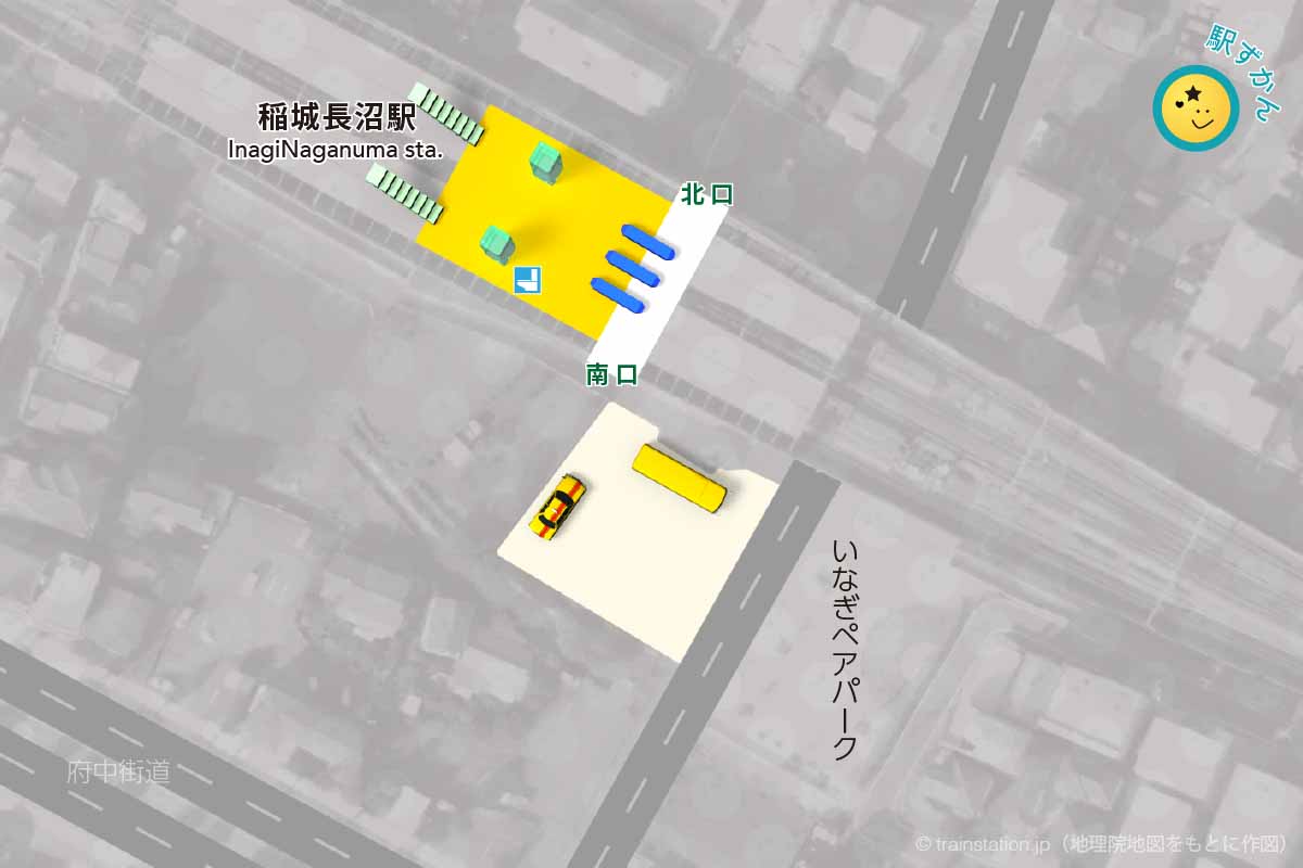 稲城長沼駅構内図と周辺地図