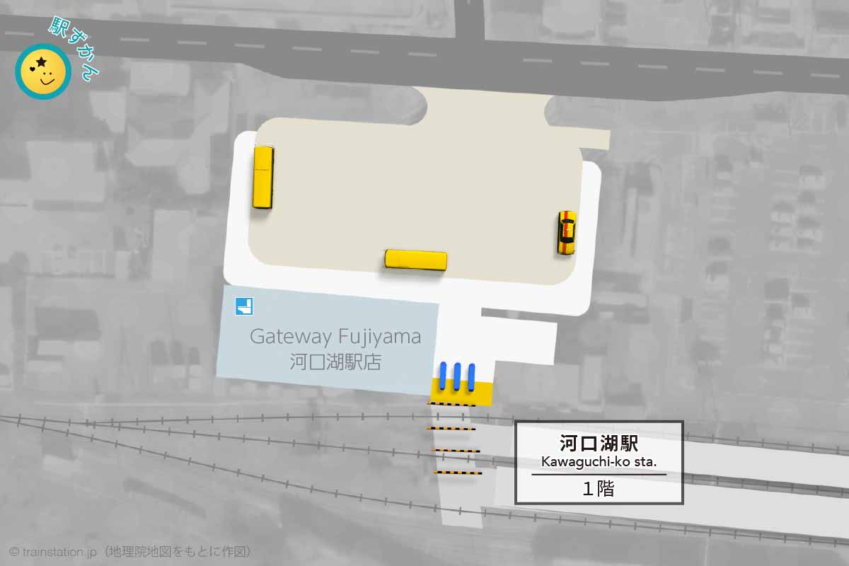河口湖駅構内図と周辺地図