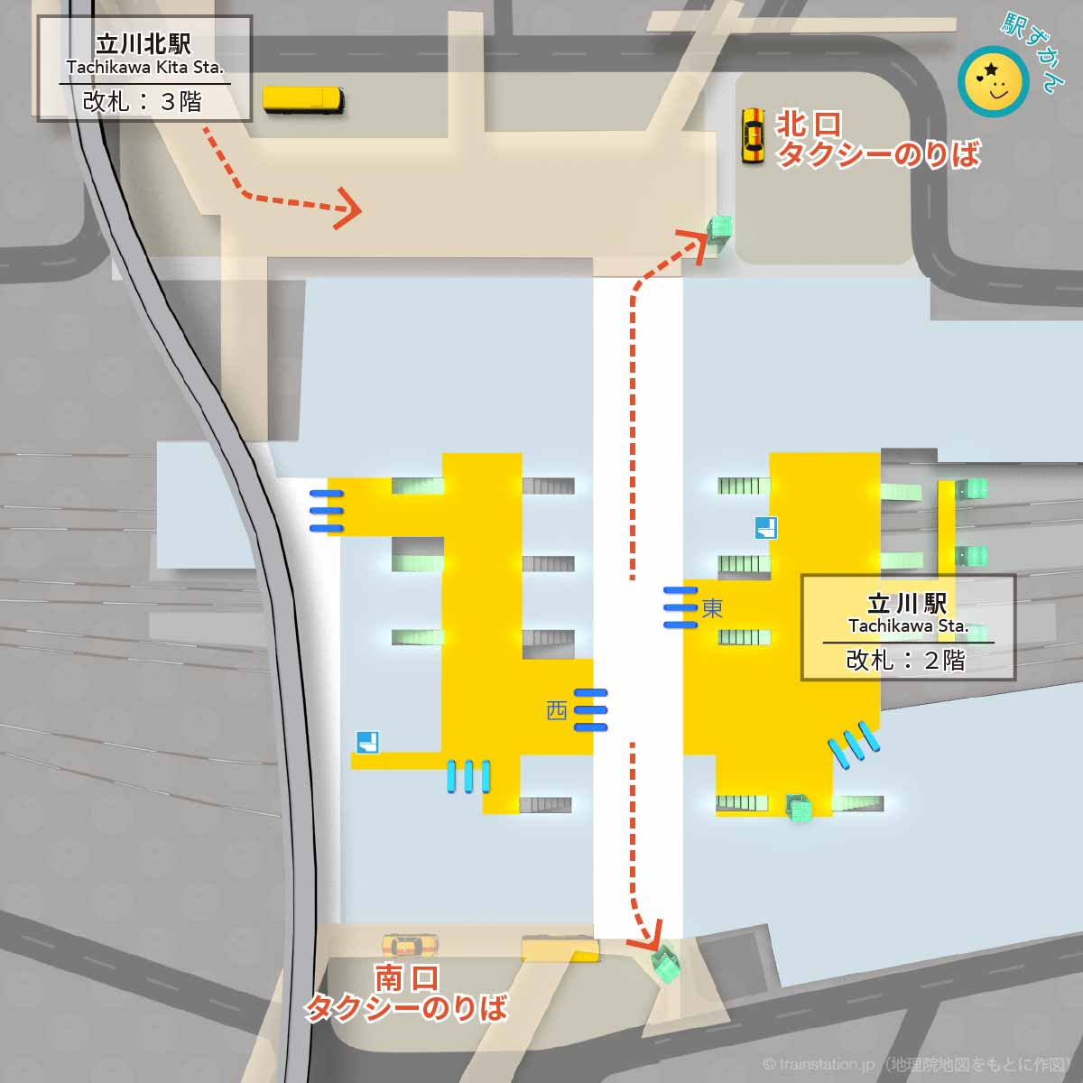 立川駅,立川北駅タクシー乗り場マップ