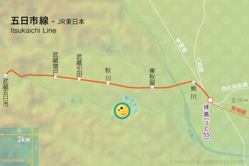 五日市線路線図と地形地図