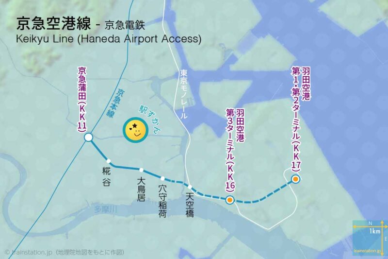 京急空港線路線図と周辺地図 羽田空港