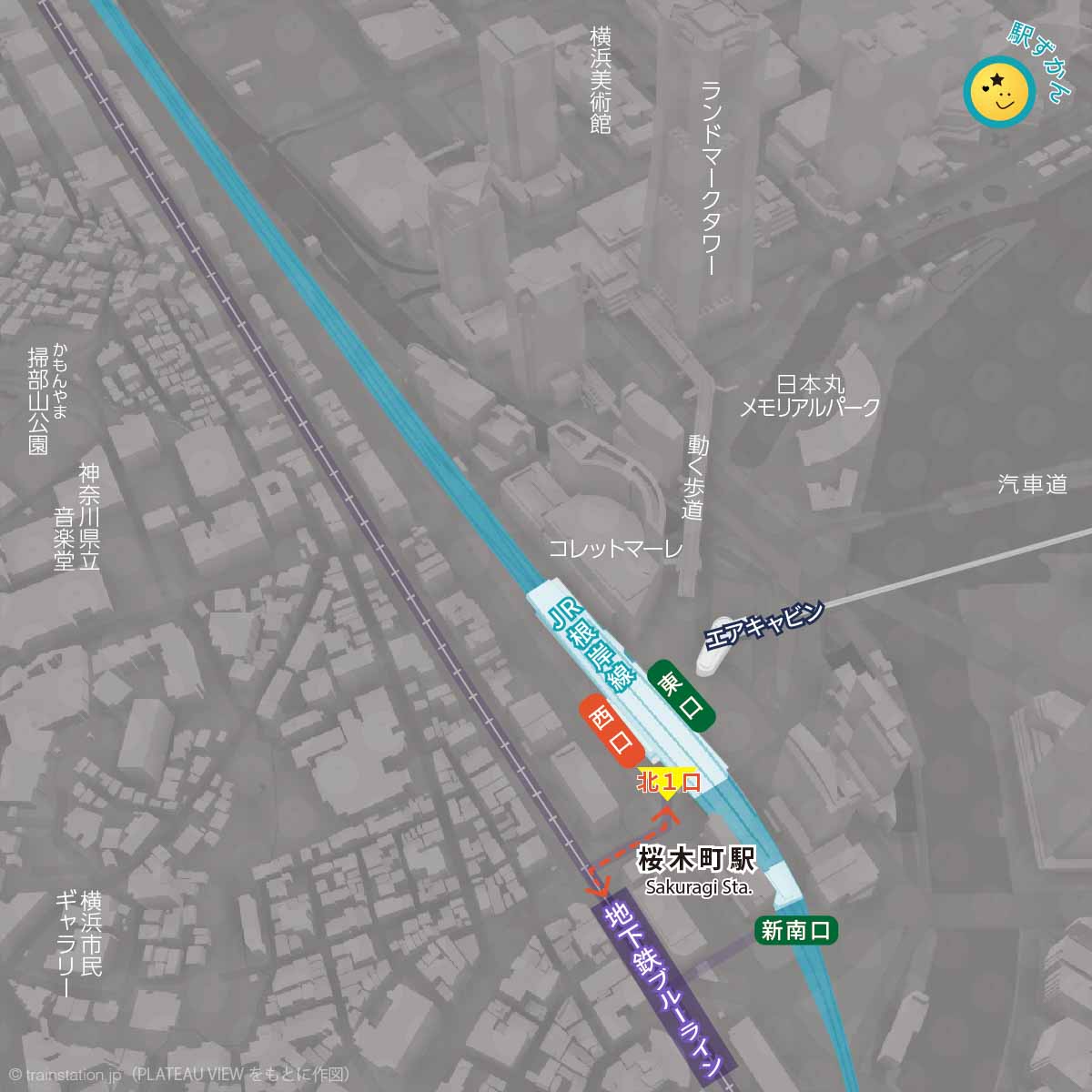 桜木町駅路線図・横浜の観光スポット マップ