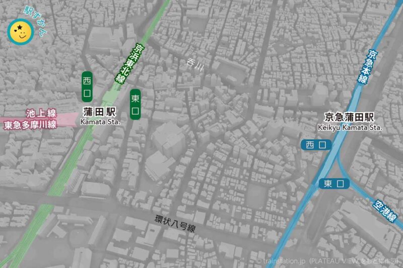 蒲田駅と京急蒲田駅の乗り換え地図・路線図