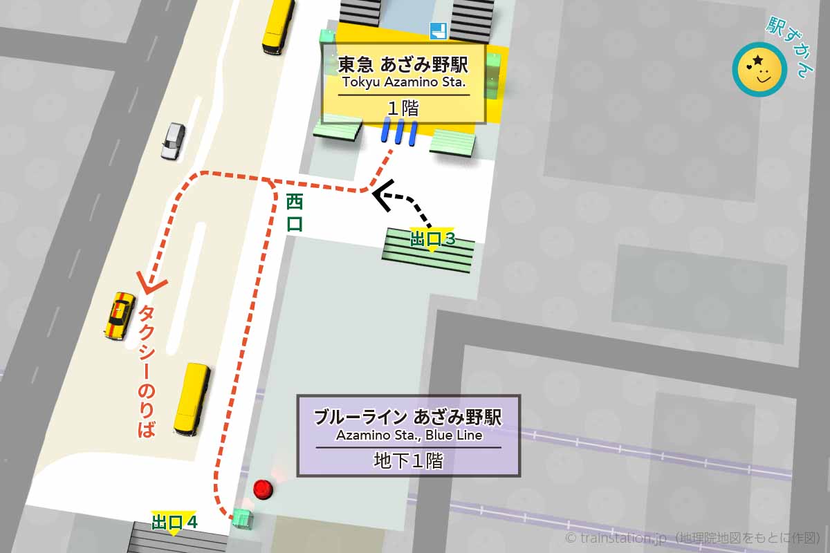 あざみ野駅タクシー乗り場マップ