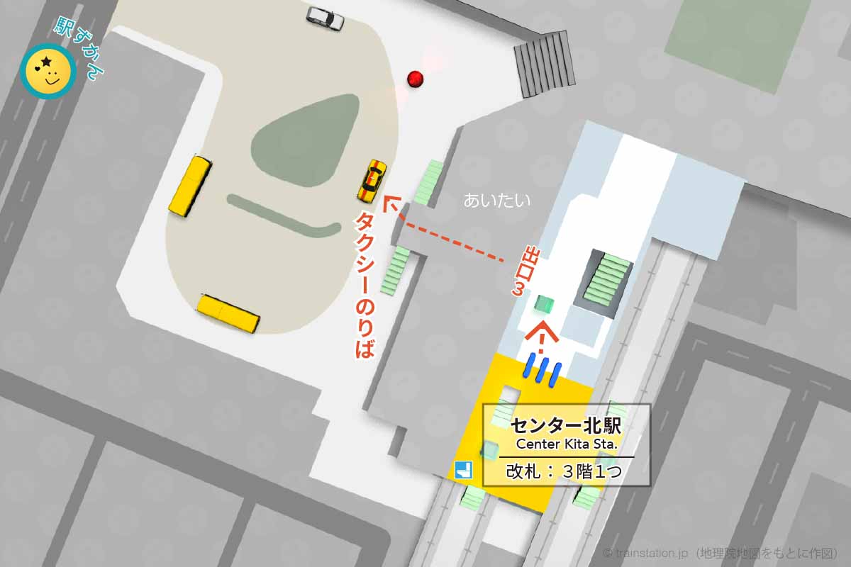 センター北駅タクシー乗り場マップ