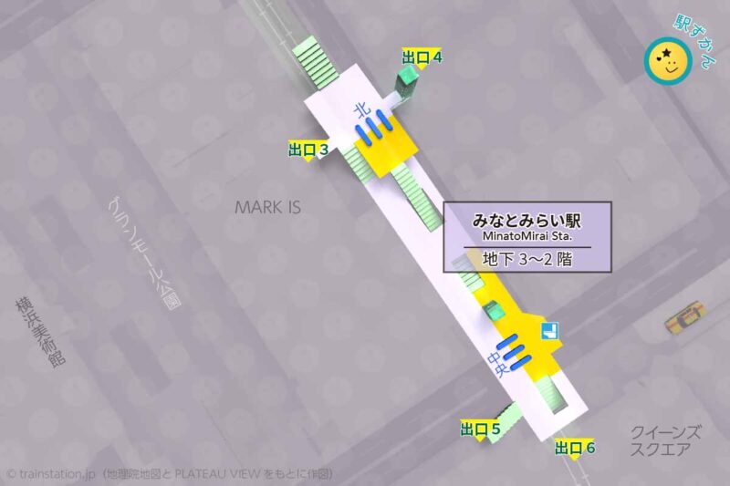 みなとみらい駅構内図と周辺地図