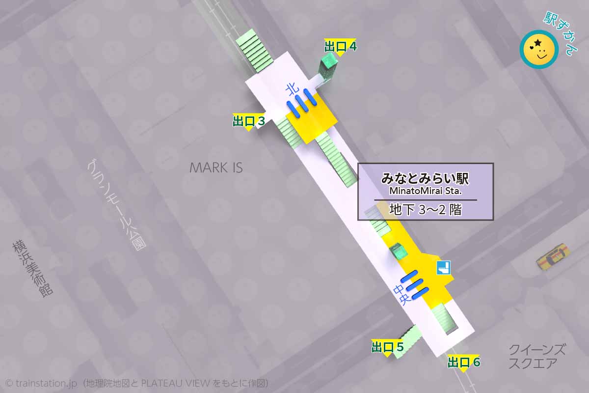 みなとみらい駅構内図と周辺地図