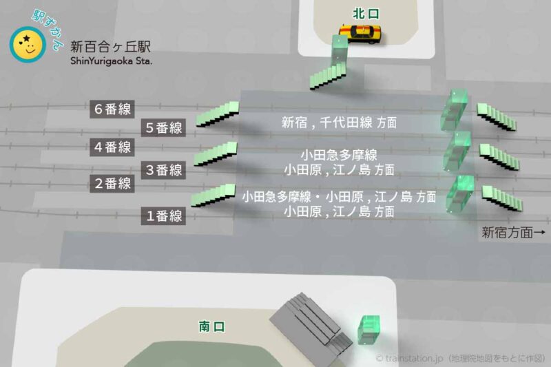新百合ヶ丘駅ホーム図と周辺マップ